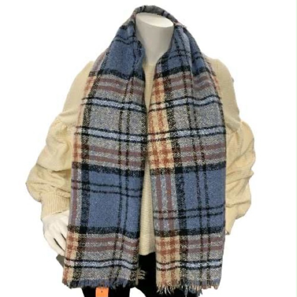 Plaid Blue and Brown Scarf Size O/S
